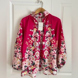 Mulla fuchsia pink roses floral oversized bohemian cottagecore blouse sz S